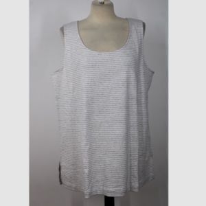 NWT Joan Vass 1X Gray White Stripe Cotton Tunic Tank Top